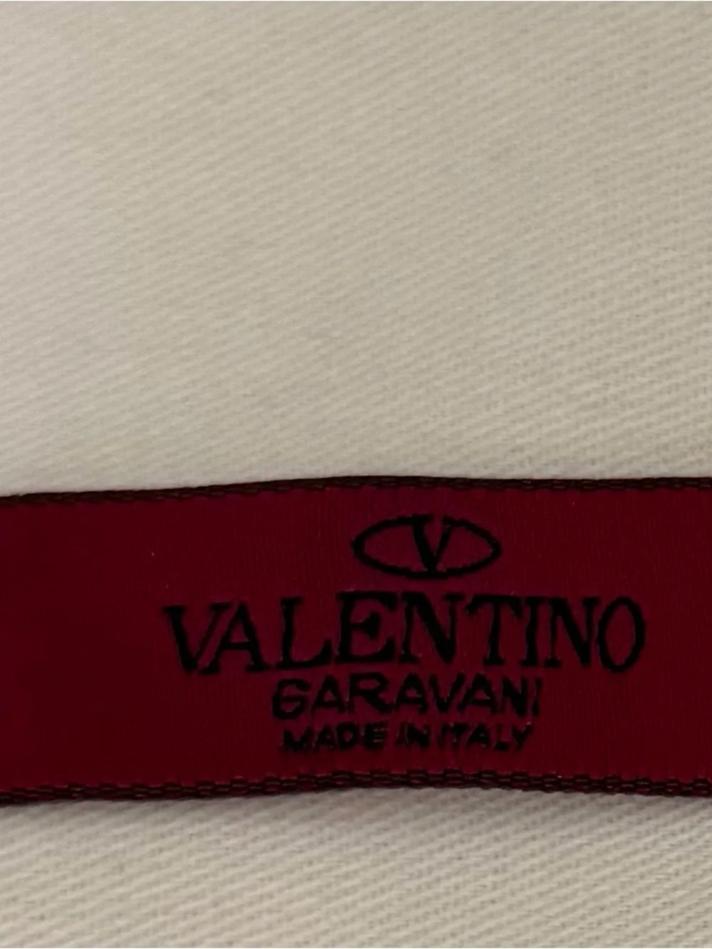 Valentino Garavani Cream Fabric with Red Logo Ribbon